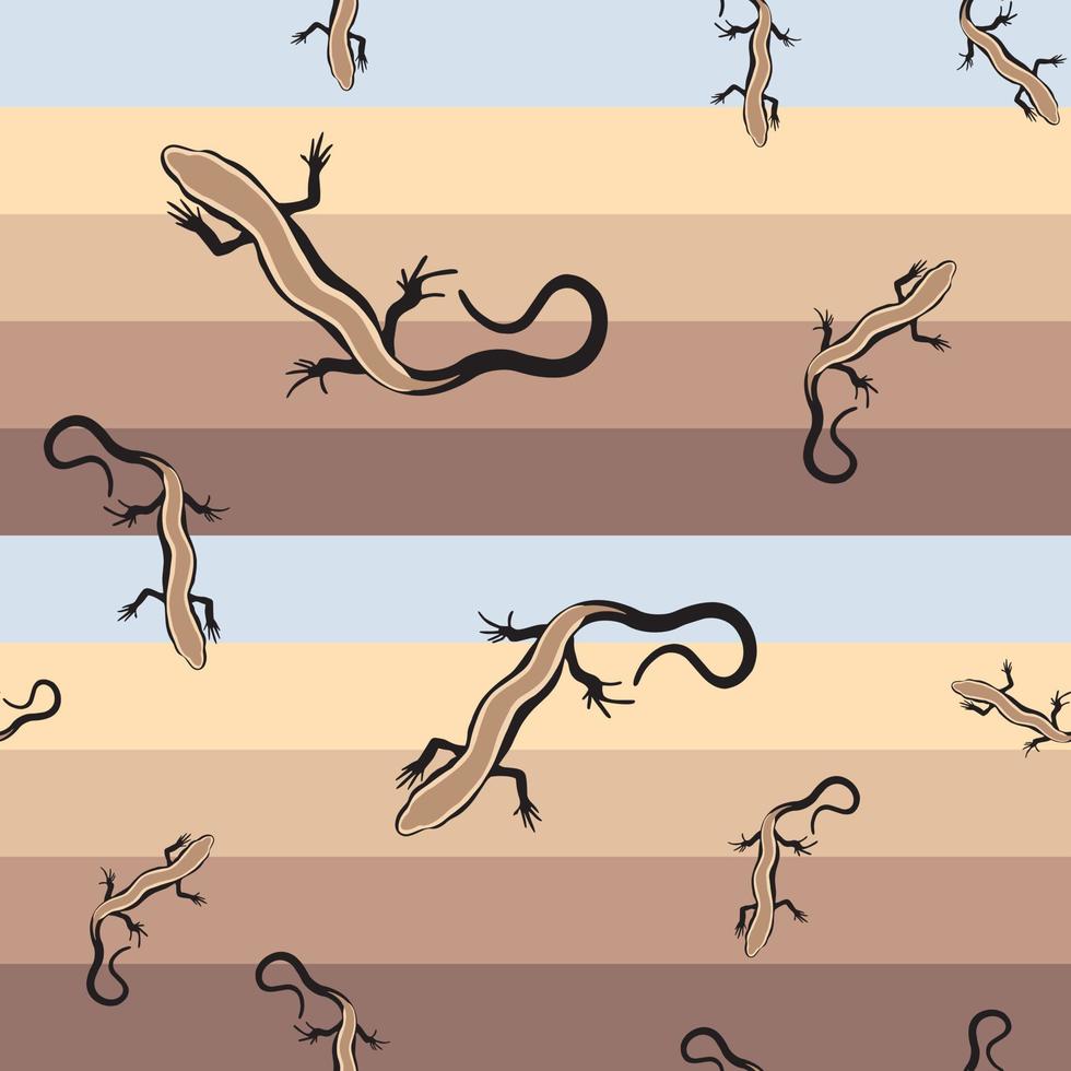 modello vettoriale infinito senza soluzione di continuità, lucertola su uno sfondo color pastello sabbioso.