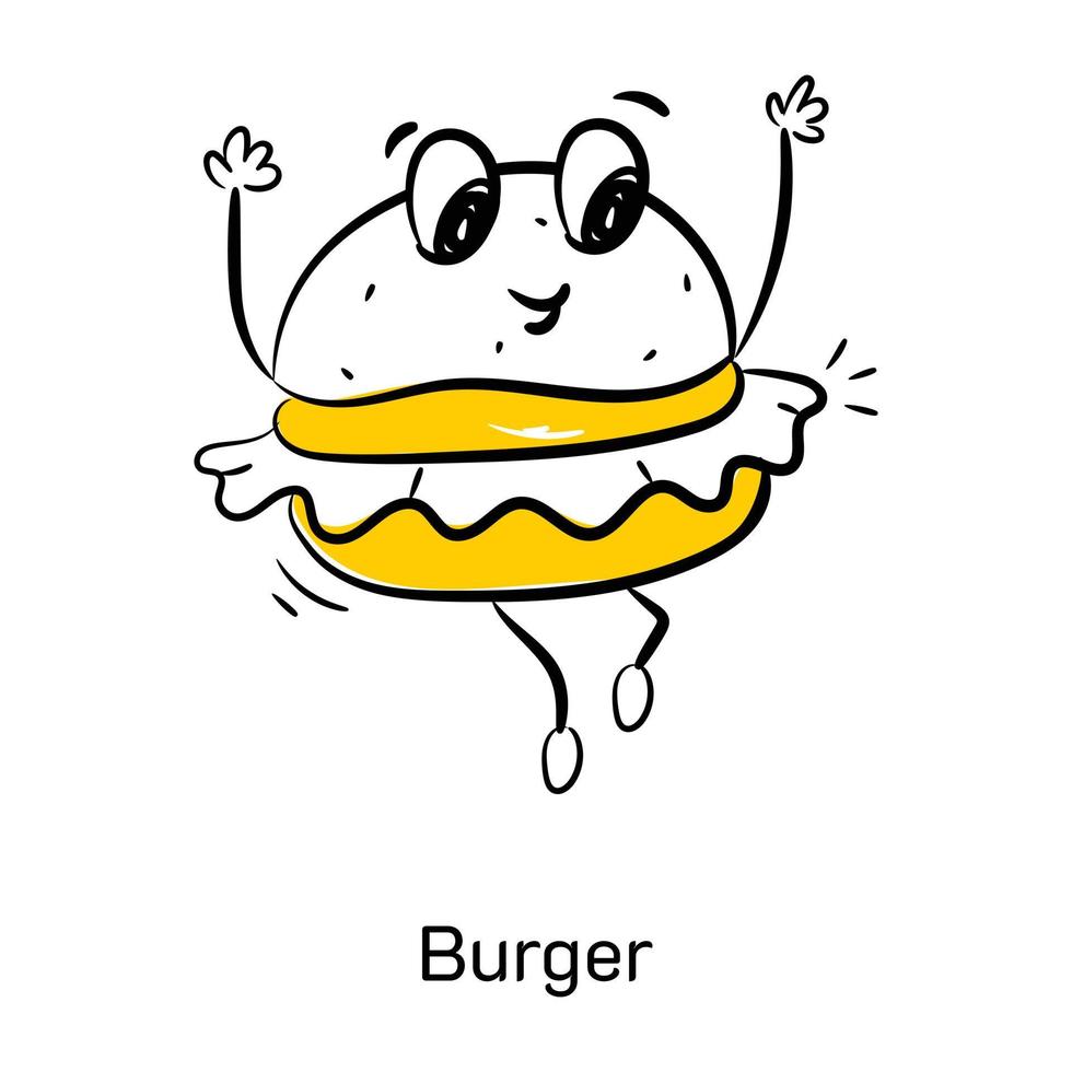 dai un'occhiata a questa simpatica icona di hamburger, vettore di doodle