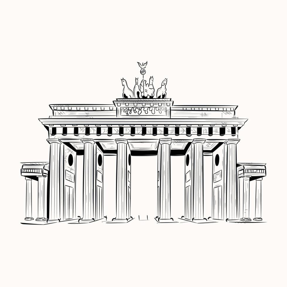 punto di riferimento famoso della germania, illustrazione disegnata a mano della porta di brandeburgo vettore