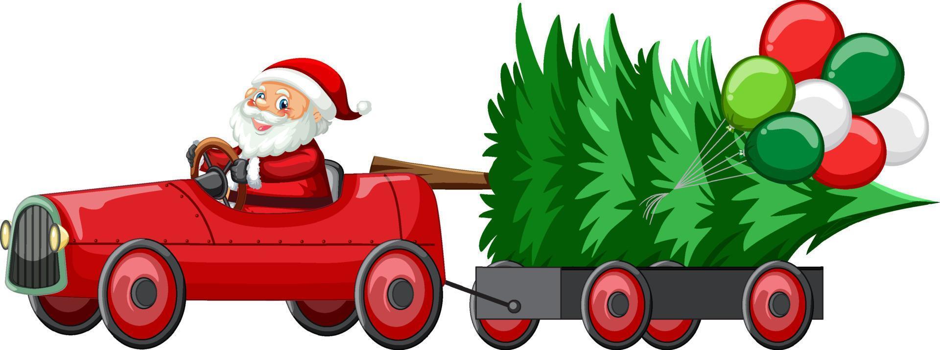 Babbo Natale che guida l'auto alla consegna dei regali di Natale vettore