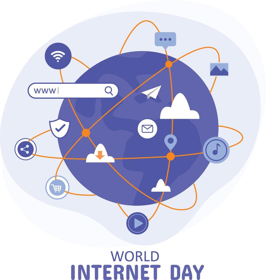 concetto di giornata mondiale di Internet con varie cose relative a Internet vettore