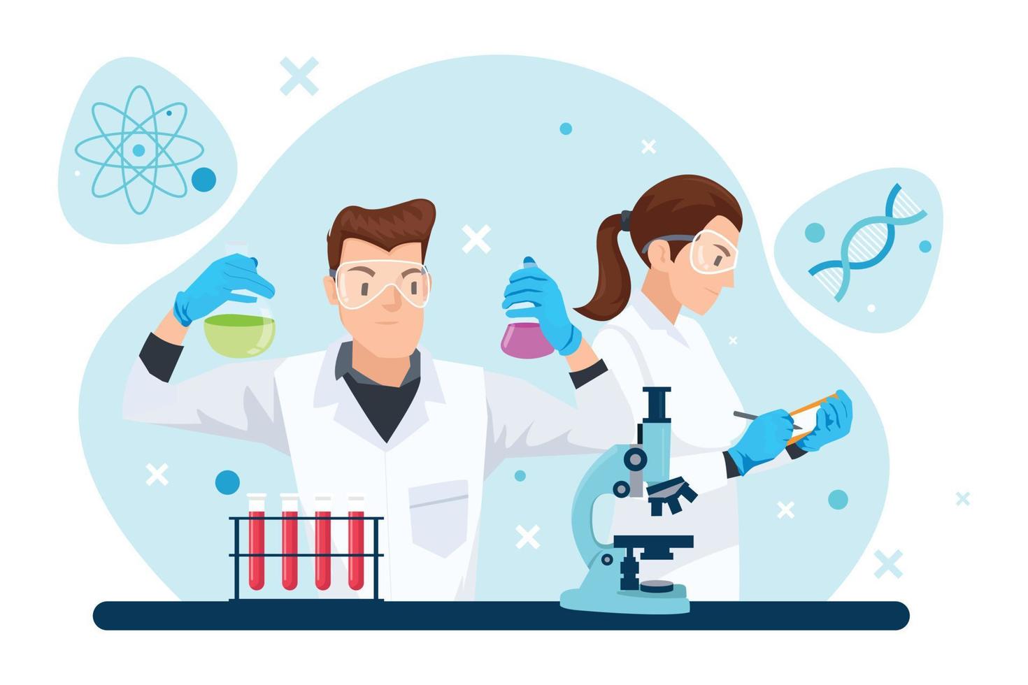 illustrazione di uno scienziato che lavora in un laboratorio su un vaccino vettore