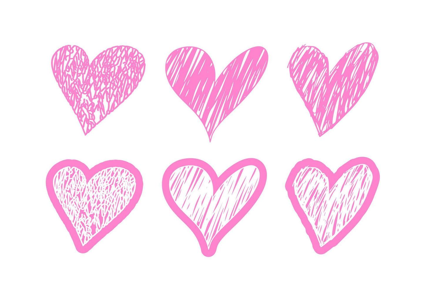 cuori rosa disegnati a mano. elementi di design vettoriale per San Valentino e la decorazione. set di oggetti clipart cuore.