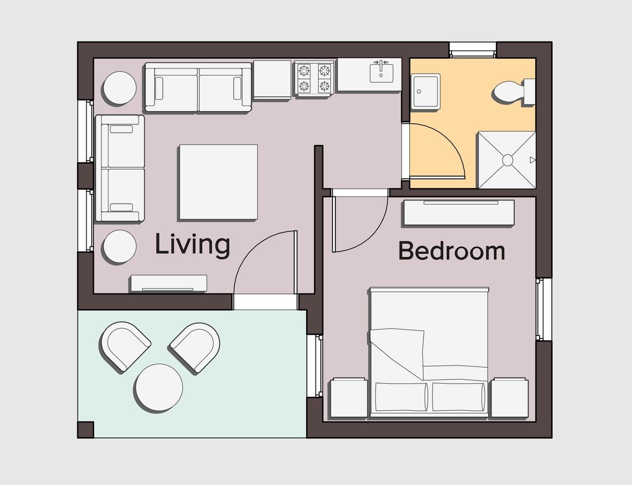 planimetria architettonica per una piccola casa con una camera da letto vettore