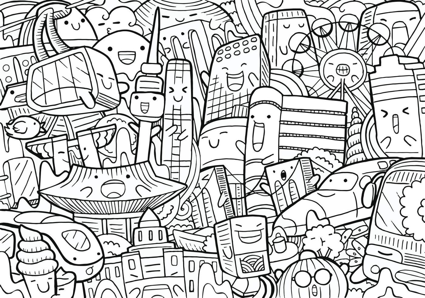 colorazione disegnata a mano di doodle di seoul vettore