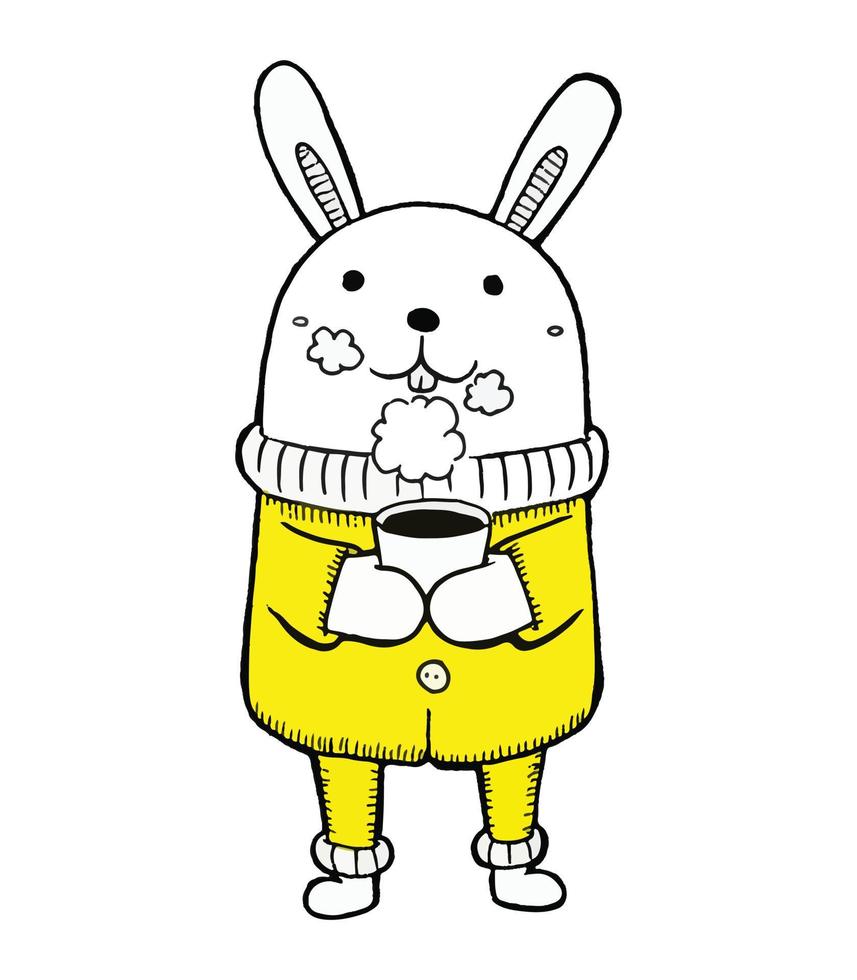 doodle di coniglio in stile cartone animato piatto vettore