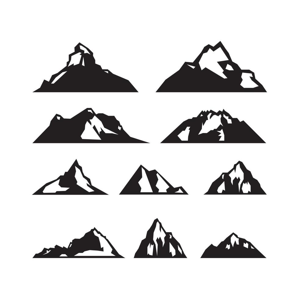 set di icone di montagne, logo design - icona simbolo di montagna silhouette e logo vettore