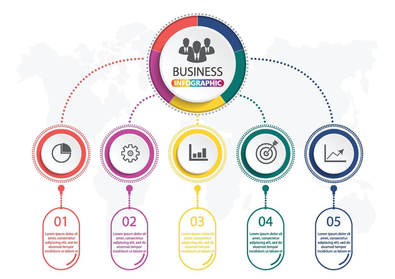 modello di infografica 3d astratto con cinque passaggi per il successo. modello di cerchio aziendale con opzioni per brochure, diagramma, flusso di lavoro, sequenza temporale, web design. vettore eps 10