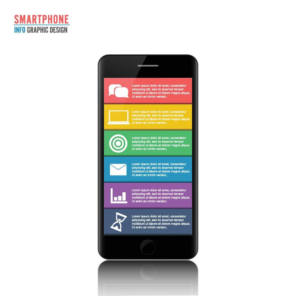 telefono cellulare vettoriale per infografica. modello per diagramma, grafico, presentazione e grafico. concetto di business con 6 opzioni, parti, passaggi o processi. sfondo astratto.