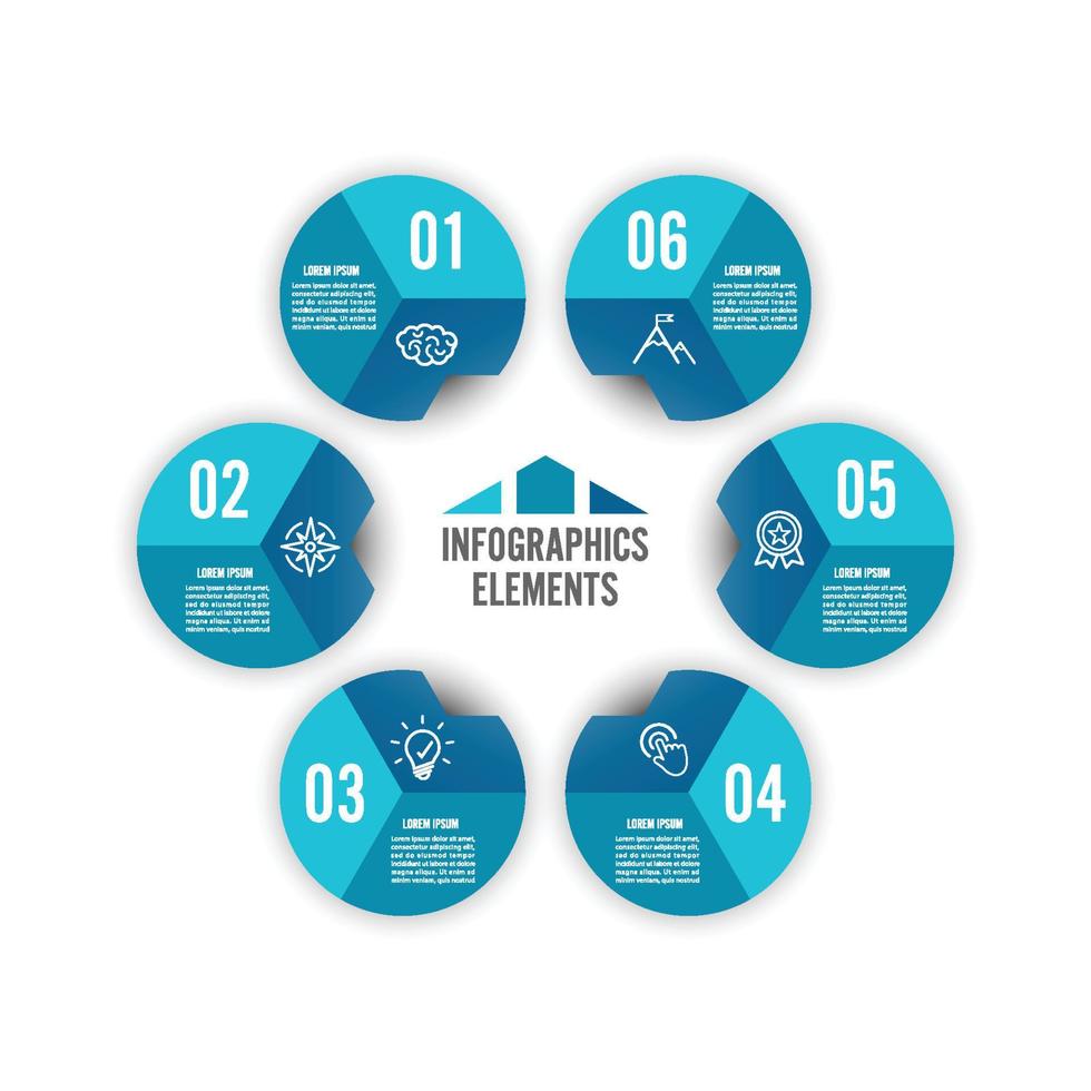 illustrazione vettoriale infografica 6 opzioni. modello per brochure, affari, web design. per contenuto, diagramma, diagramma di flusso, passaggi, parti, infografica timeline, layout del flusso di lavoro.