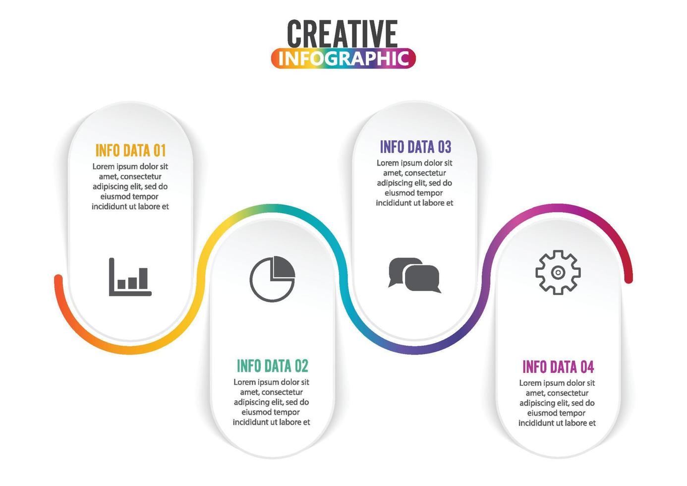 infografica in quattro fasi: può illustrare una strategia, un flusso di lavoro o un lavoro di squadra. vettore