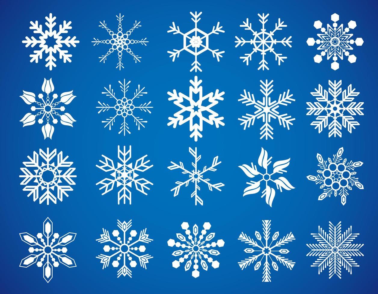 set di nuovi fiocchi di neve vettoriali. set di icone di fiocchi di neve. vettore di disegno di natale. fiocchi di neve bianchi isolati su sfondo blu.