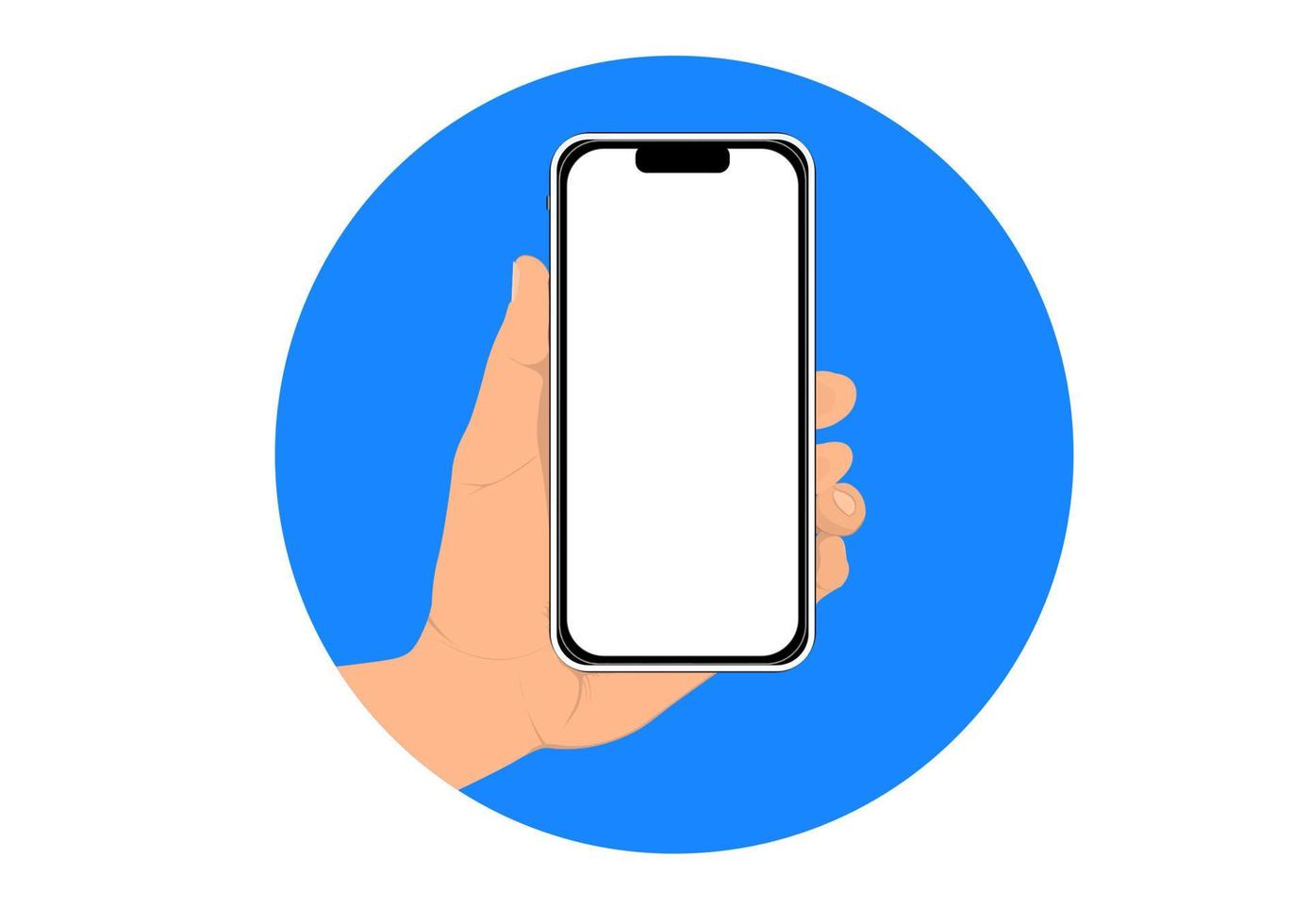 immagine grafica tenere in mano smartphone in cerchio blu isolato sfondo bianco illustrazione vettoriale