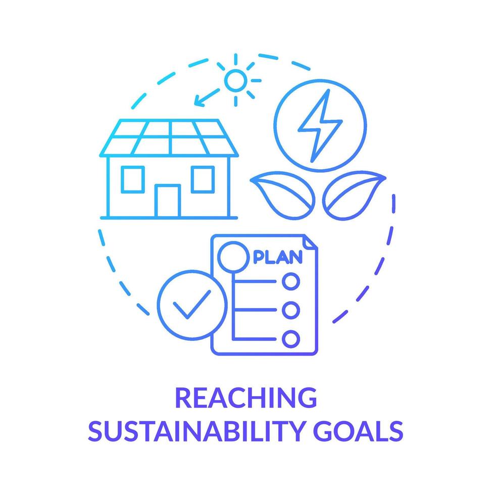 raggiungimento degli obiettivi di sostenibilità icona del concetto di gradiente blu. consumo di energia pulita. pro di ppa idea astratta illustrazione al tratto sottile. disegno di contorno isolato. una miriade di caratteri pro-grassetto utilizzati vettore