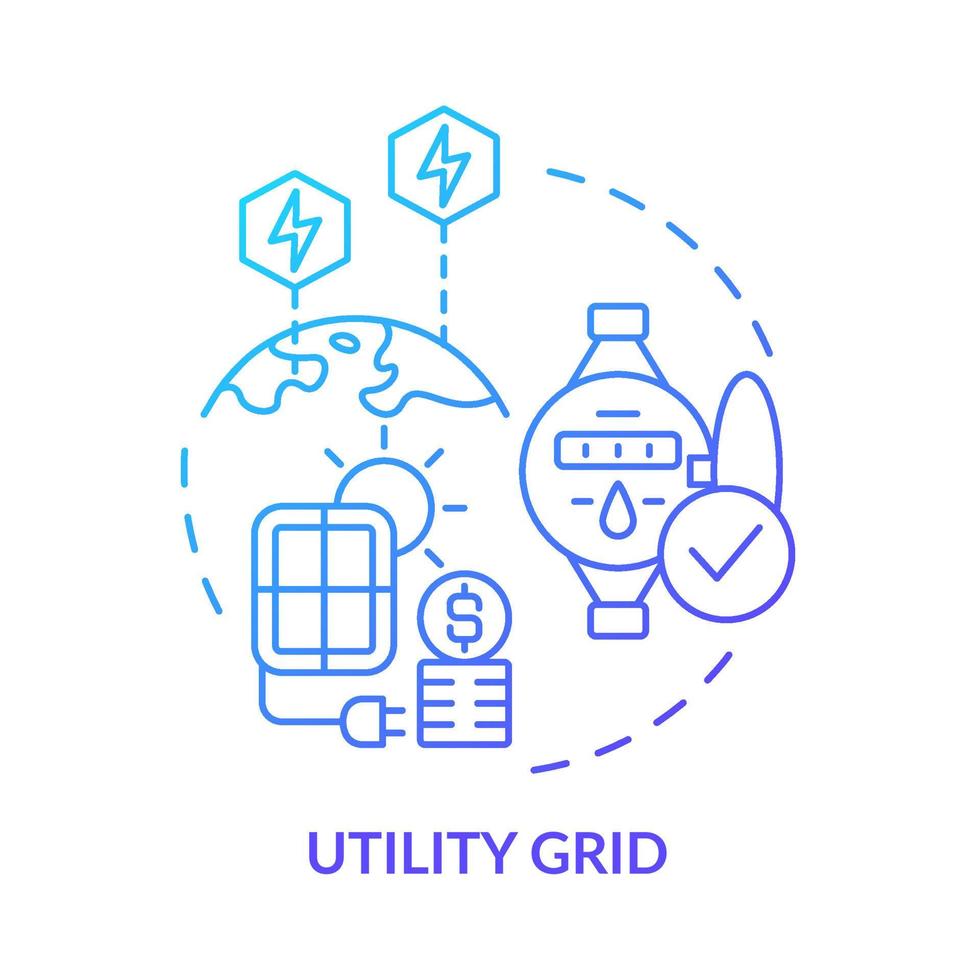 icona del concetto di gradiente blu della griglia di utilità. tecnologia dell'energia solare. contratti di acquisto di potere astratto idea linea sottile illustrazione. disegno di contorno isolato. miriadi di caratteri pro-grassetto utilizzati vettore