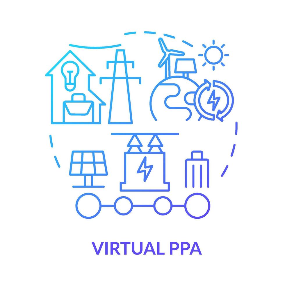 icona del concetto di sfumatura blu ppa virtuale. acquisto di energia rinnovabile. tipi di contratto di acquisto di energia astratta idea linea sottile illustrazione. disegno di contorno isolato. miriadi di caratteri pro-grassetto utilizzati vettore