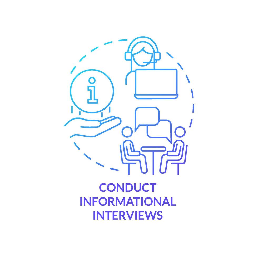 condurre interviste informative icona del concetto di gradiente blu. passo per scegliere l'illustrazione al tratto sottile dell'idea astratta di carriera. pianificare il futuro. disegno di contorno isolato. una miriade di caratteri pro-grassetto utilizzati vettore