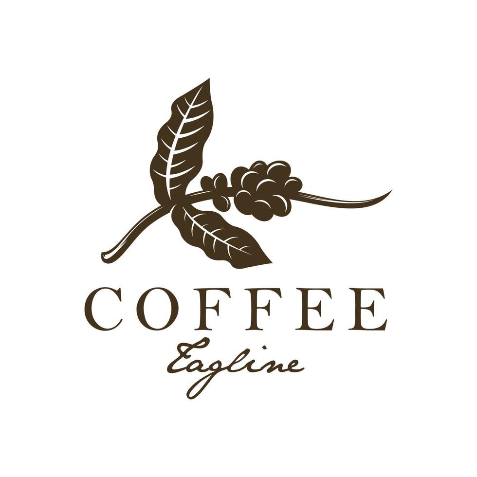 logo del ramo di caffè vintage, logo del chicco di caffè, modello vettoriale dell'icona del logo della pianta del caffè su sfondo bianco