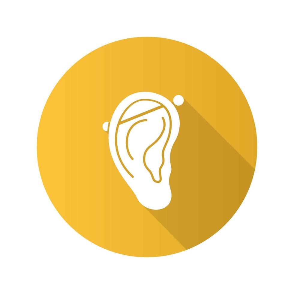 icona del glifo con ombra lunga design piatto piercing industriale. cartilagine dell'orecchio trafitto. illustrazione della siluetta di vettore