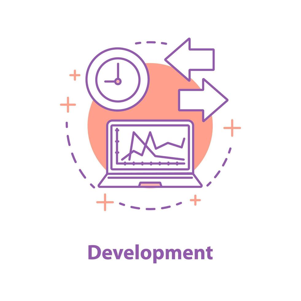 icona del concetto di sviluppo. illustrazione della linea sottile dell'idea di test del prodotto. realizzazione del progetto. disegno di contorno isolato vettoriale