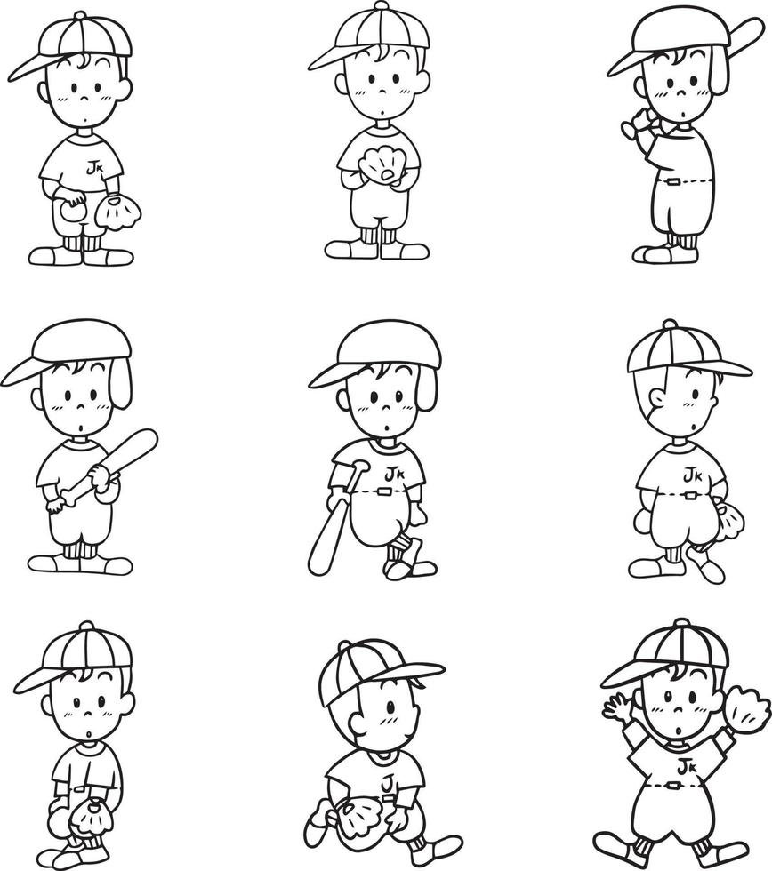 ragazzo baseball sport colorazione pagina principessa kawaii stile carino anime cartone animato disegno vettoriale doodle