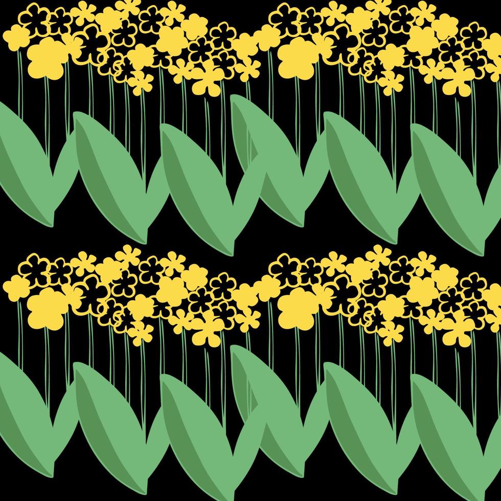 vettore senza cuciture motivo geometrico fiori da giardino colore giallo su sfondo nero