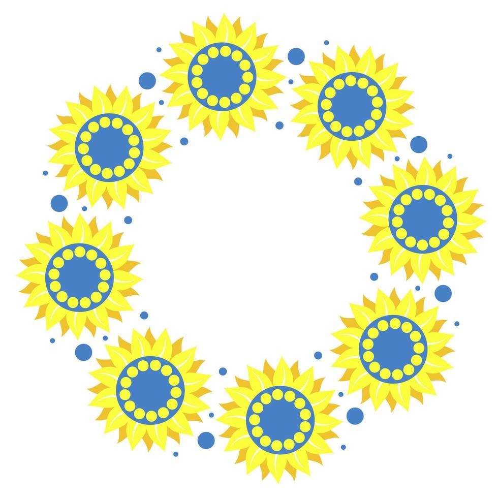 cornice rotonda con girasoli in fiore. tovagliolo-cartolina nei colori giallo-blu, colore della bandiera ucraina. illustrazione vettoriale. modello ucraino per arredamento, design, stampa e tovaglioli vettore
