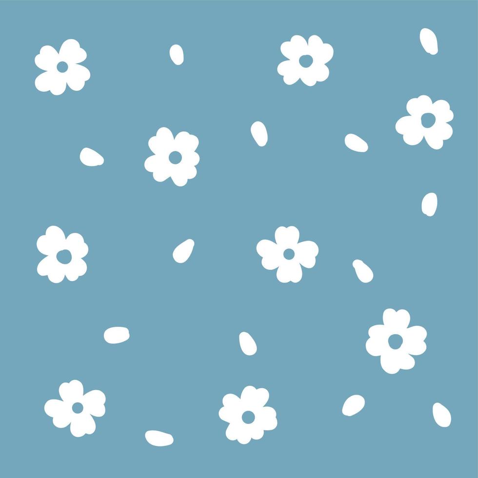 vettore semplice del modello di fiore bianco. sfumature primaverili su fondo azzurro. per decorare carta da parati, tessuti, copertine, stampe per carta da imballaggio, abbigliamento, packaging.