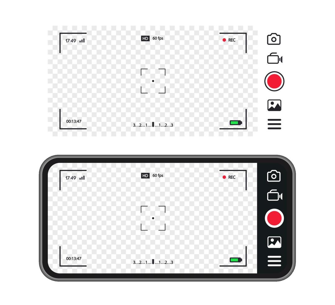 concetto di fotocamera del telefono cellulare con cornice record del mirino vettore