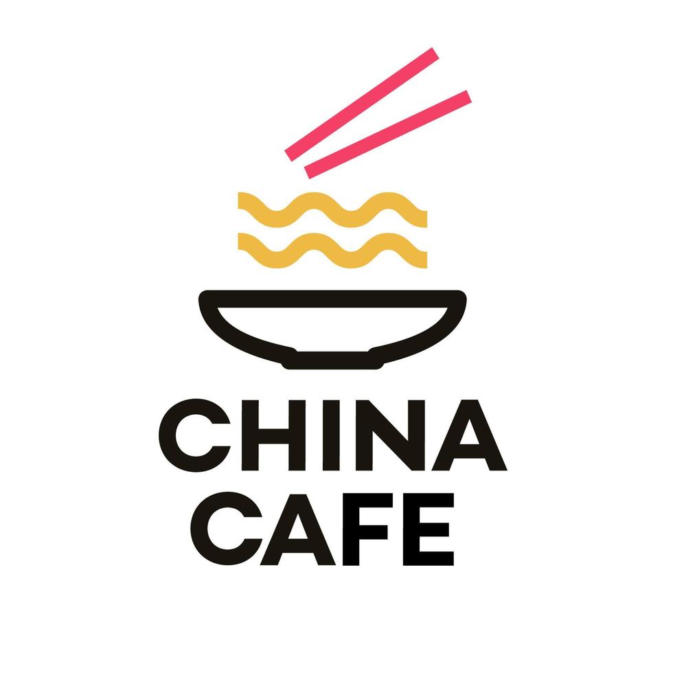 logo del caffè cinese con stile di linea moderna di noodles vettore