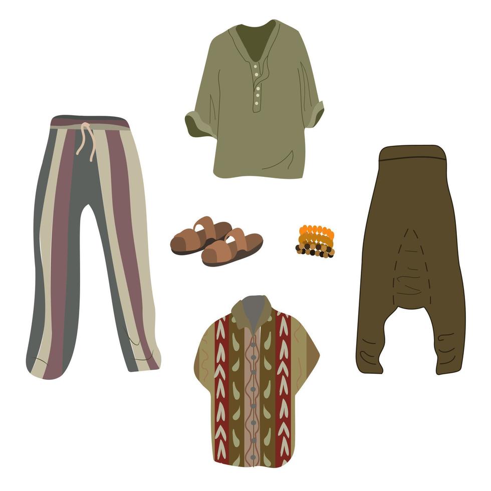 set di abbigliamento boho in stile scandinavo. abbigliamento da uomo. illustrazione vettoriale