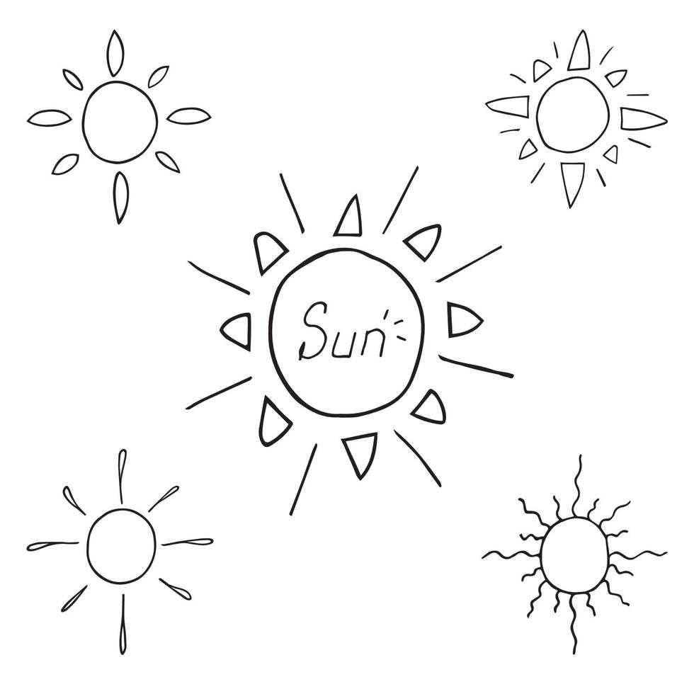 impostato con l'immagine del sole nello stile del doodle vettore