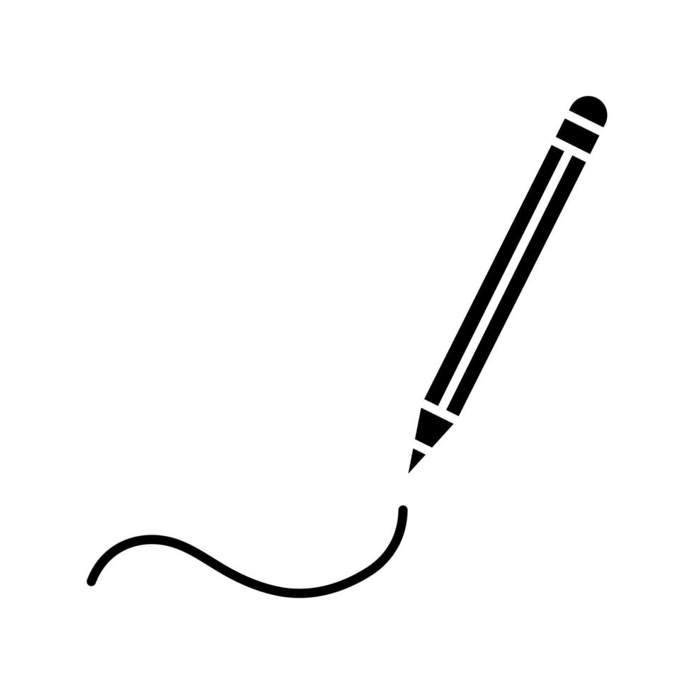 icona del glifo con matita di scrittura. disegno. simbolo della sagoma. spazio negativo. illustrazione vettoriale isolato