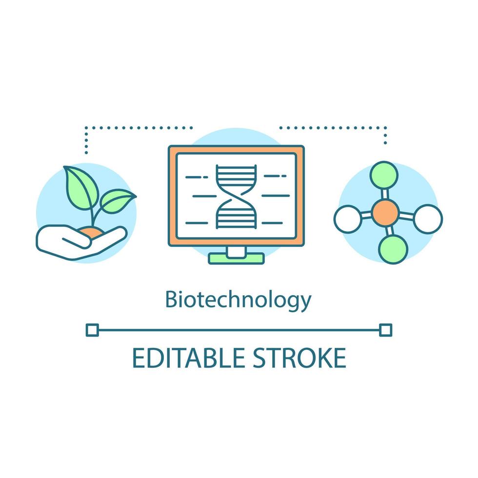 icona del concetto di biotecnologia. illustrazione della linea sottile dell'idea di biochimica. laboratorio di ricerca scientifica. prova di laboratorio, esperimento. biologia molecolare. disegno di contorno isolato vettoriale. tratto modificabile vettore