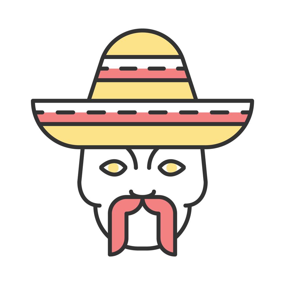 testa con baffi e icona a colori sombrero. maschilista. uomo messicano tradizionale. illustrazione vettoriale isolata