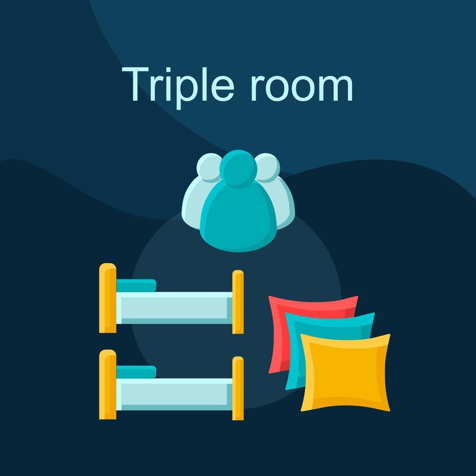 icona vettore concetto appartamento camera tripla. set di illustrazioni a colori per cartoni animati per tre ospiti. hotel, prenotazione di appartamenti. suite con letti singoli. elemento di design grafico isolato