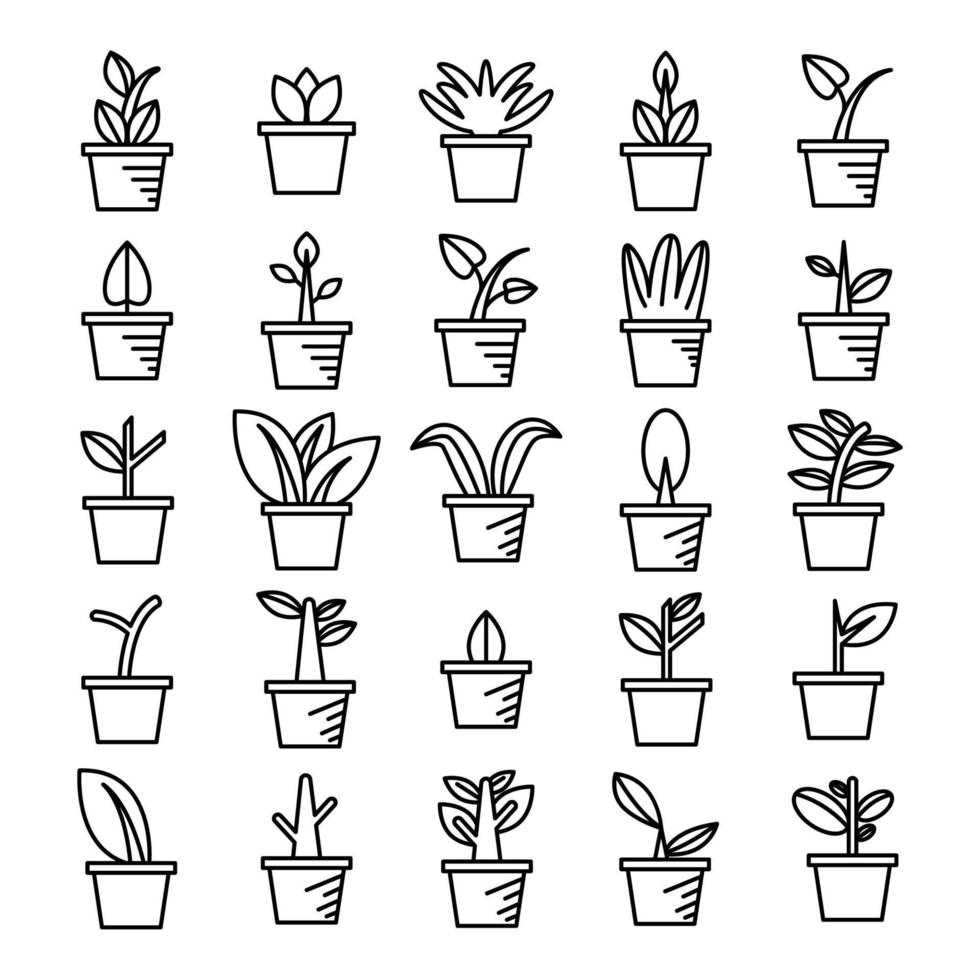 illustrazione della linea delle icone della pianta d'appartamento e dell'albero vettore
