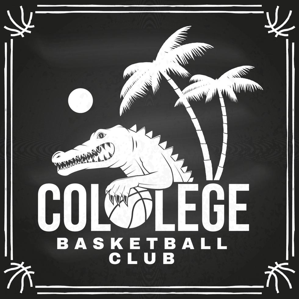 distintivo del club del college di basket. vettore. concetto per camicia, stampa, francobollo o t-shirt. design tipografico vintage con silhouette di coccodrillo e palla da basket. vettore