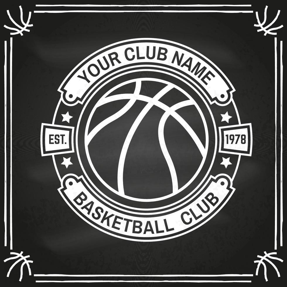 distintivo del club di basket. vettore. concetto per camicia, stampa, francobollo. design tipografico vintage con silhouette di palla da basket. vettore