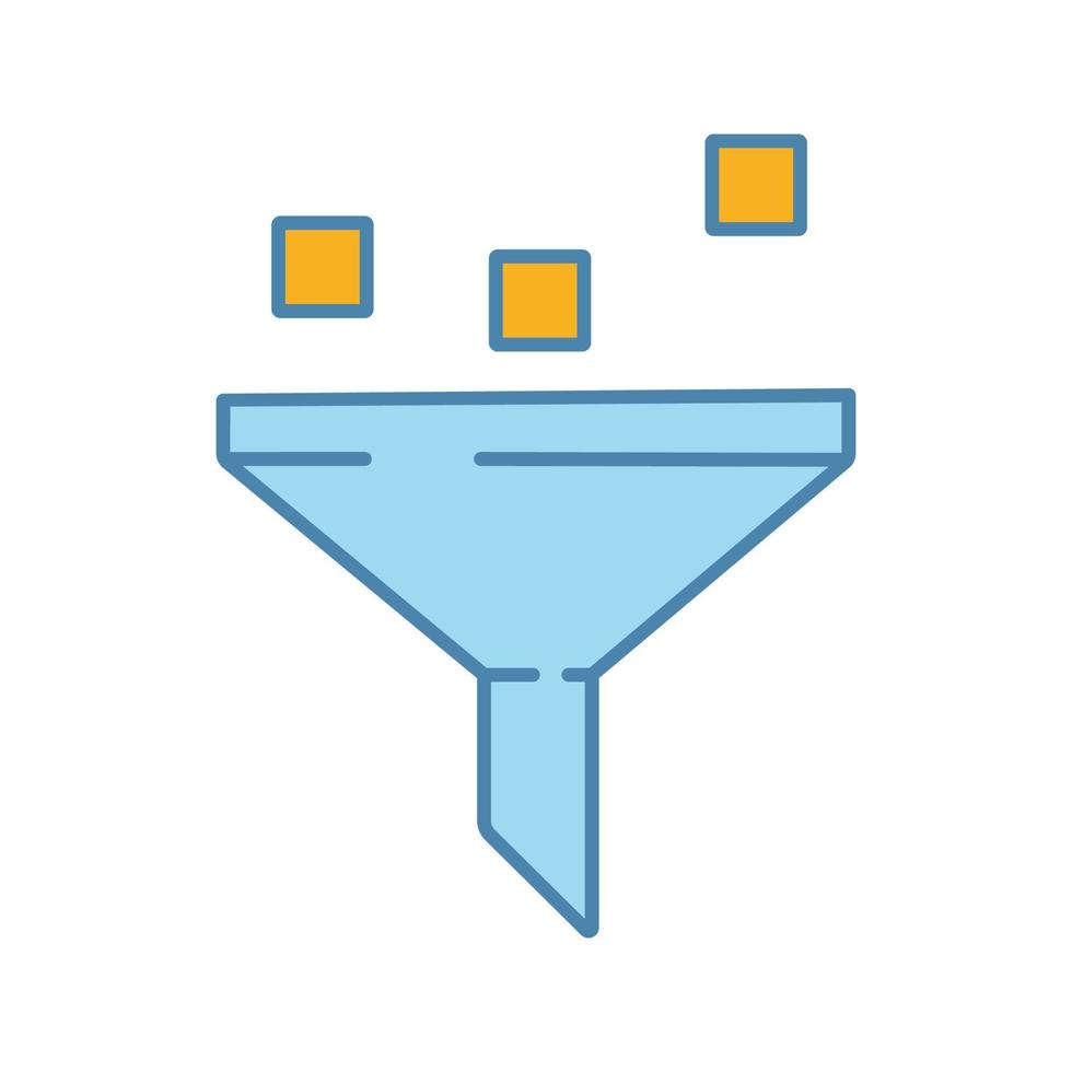 icona del colore del sistema di filtraggio dei dati. processo di apprendimento automatico. estrazione dei dati. imbuto. raccolta di statistiche. illustrazione vettoriale isolata