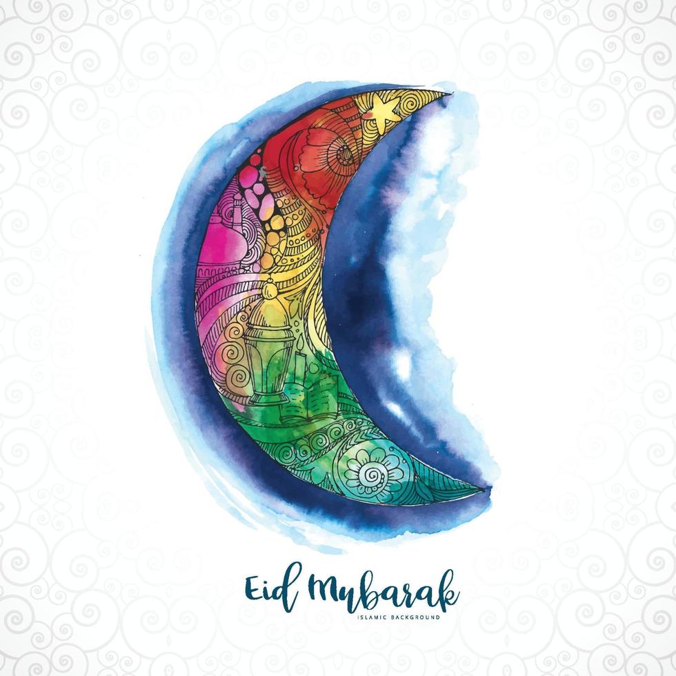 bella luna decorativa eid mubarak card design vettore