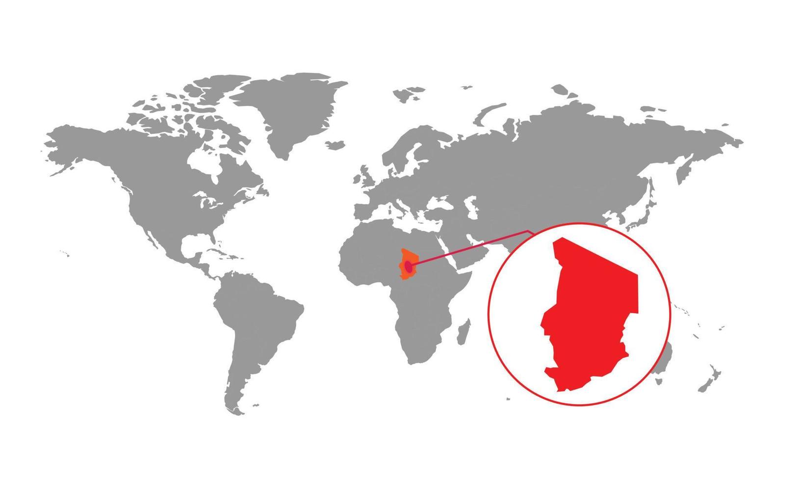 messa a fuoco della mappa del ciad. mappa del mondo isolata. isolato su sfondo bianco. illustrazione vettoriale. vettore