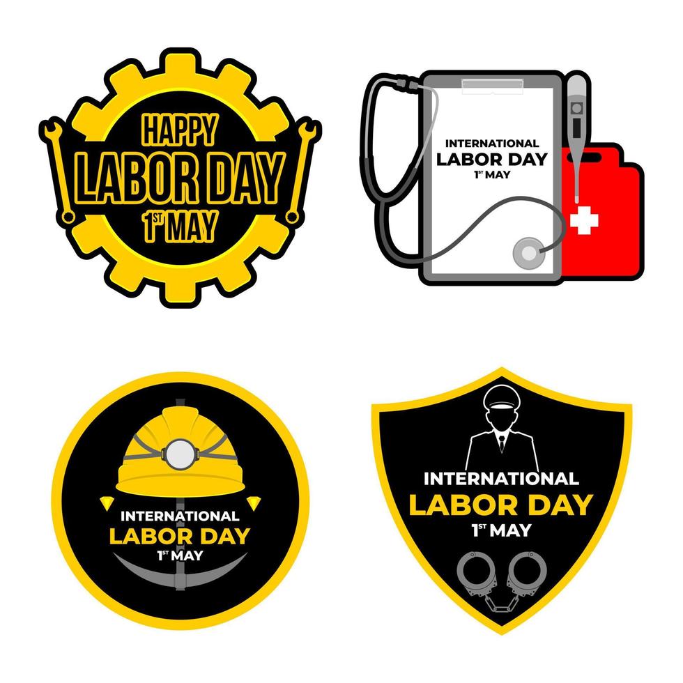 collezione di badge per la festa del lavoro felice vettore
