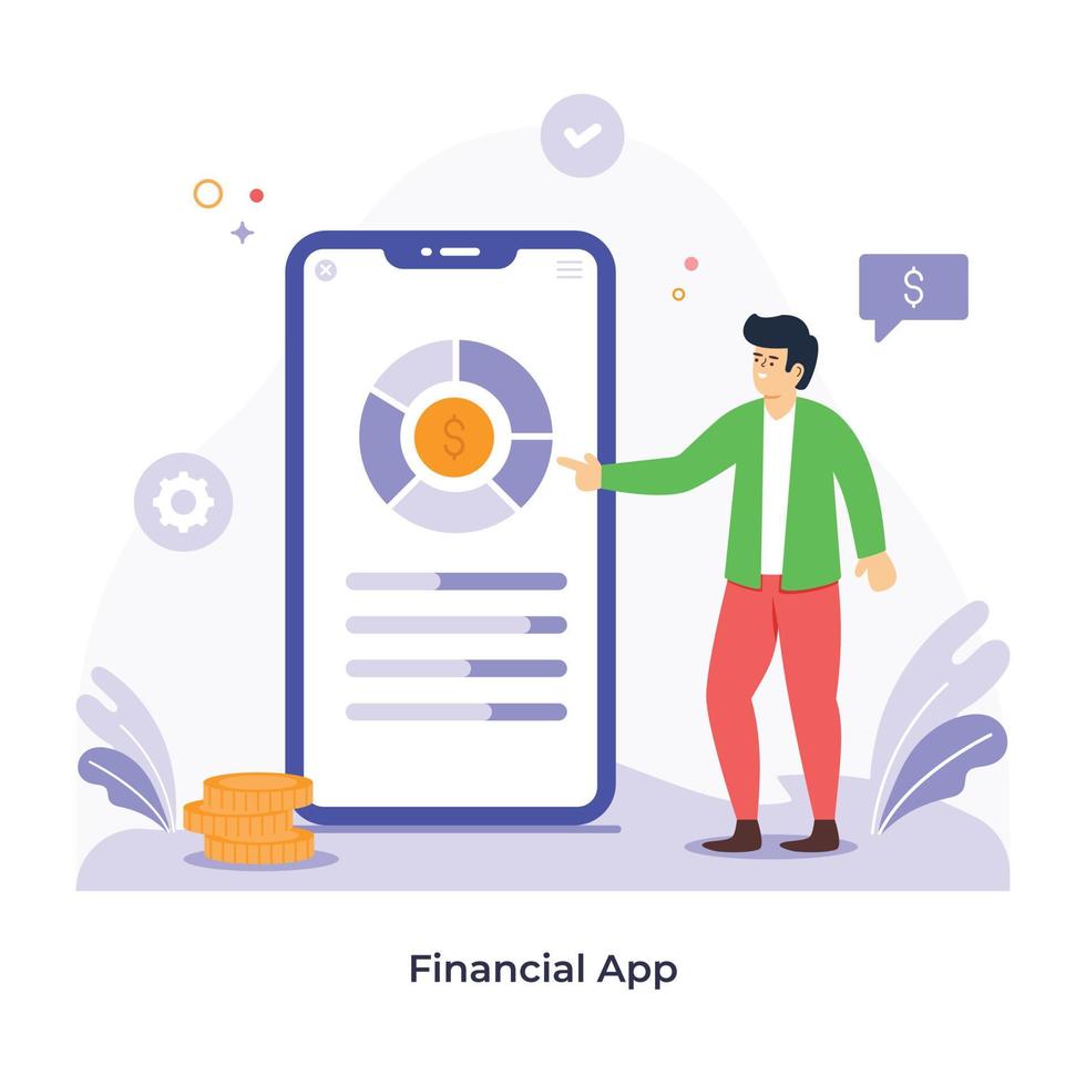 un'illustrazione piatta alla moda dell'app finanziaria vettore