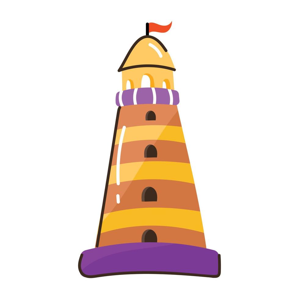 un'icona di doodle del faro progettata in uno stile piatto vettore