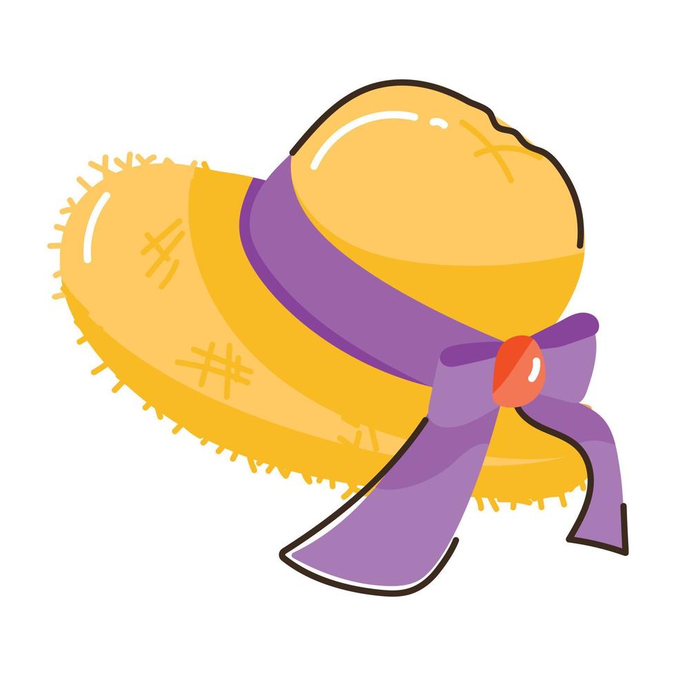 metti le mani su questa icona doodle piatto del cappello da spiaggia vettore