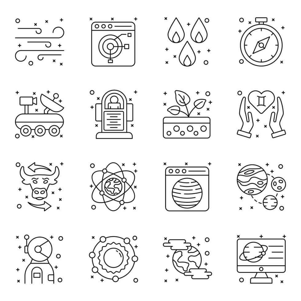 pacchetto premium di icone lineari di simboli zodiacali e astronomici vettore