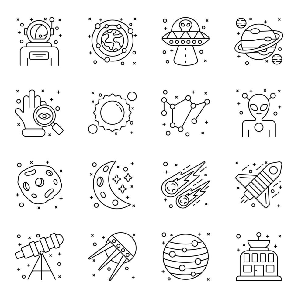 set di icone lineari di astronomia vettore