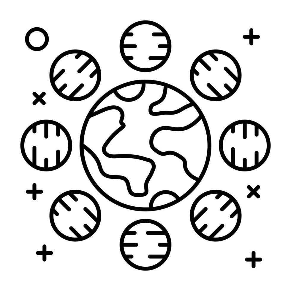 un accattivante design lineare dell'icona dell'orbita del pianeta vettore