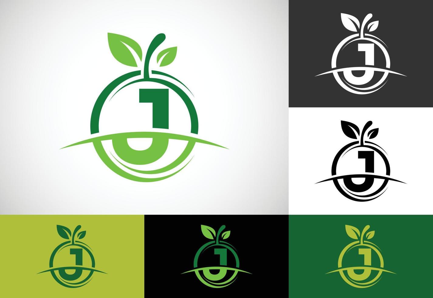 alfabeto del monogramma j iniziale con il logo astratto della mela. vettore di progettazione di logo di cibo sano
